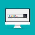 Search page on computer screen color illustration. Search in web browser. Search bar. Vector