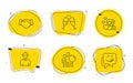 Couple, Engineer and Champagne glasses icons set. Search people, Handshake and Yummy smile signs. Vector