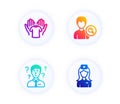 Search people, Hold t-shirt and Support consultant icons set. Hospital nurse sign. Vector