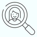Search person thin line icon. People search vector illustration isolated on white. Find a friend outline style design