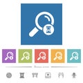 Search in progress flat white icons in square backgrounds Royalty Free Stock Photo