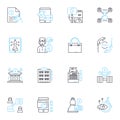 Search promotion linear icons set. Visibility, Optimization, Rankings, Keywords, Traffic, Engagement, Perseverance line