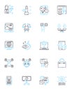 Search promotion linear icons set. Visibility, Optimization, Rankings, Keywords, Traffic, Engagement, Perseverance line