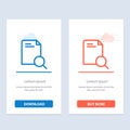 Search, Research, File, Document  Blue and Red Download and Buy Now web Widget Card Template Royalty Free Stock Photo