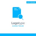 Search, Research, File, Document Blue Solid Logo Template. Place for Tagline