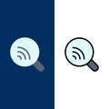 Search, Research, Wifi, Signal  Icons. Flat and Line Filled Icon Set Vector Blue Background Royalty Free Stock Photo