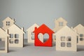 Search and selection of homes for purchase or rent. Many house and one red with heart