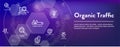 Search and SEO Web Header Hero Image Banner with organic growth, search, & locality ideas icon set