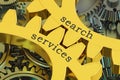 Search services concept on the gearwheels, 3D rendering Royalty Free Stock Photo