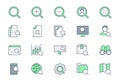 Search simple line icons. Vector illustration with minimal icon - analysis, spyglass lens, loupe, gear, hr, globe