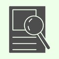 Search solid icon. Data searching document and magnifier glass glyph style pictogram on white background. Explore and Royalty Free Stock Photo