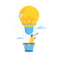 Search to big Idea. Vision, looking for future, Business People flying in a hot air balloon. Flat cartoon illustration vector