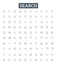 Search vector line icons set. Search, Find, Seek, Retrieve, Explore, Locate, Inquire illustration outline concept