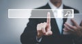 Searching Browsing Internet Data Information with blank search bar. man`s hands are using a computer keyboard to Searching for in Royalty Free Stock Photo
