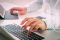 close up of businessman typing digital tablet with keyboard and Royalty Free Stock Photo