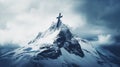 Searching for Christ, a journey towards Faith. A Cross in the peak of a snowy mountain chain amidst the clouds Royalty Free Stock Photo