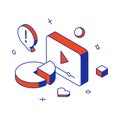 Searching engine optimization multimedia content cyberspace analyzing 3d icon isometric vector