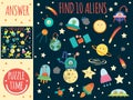 Searching game for children with planets, aliens and ufo