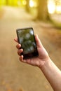 Searching for gsm signal in the forest Royalty Free Stock Photo