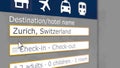 Online hotel search in Zurich on some booking site. Travel to Switzerland conceptual 3D rendering