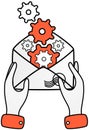 Searching for ideas and solutions, business process. Gears in evelope as symbol of email setting
