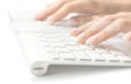 Searching internet. Online website search engine selective focus. Blured hands using computer for searching browsing