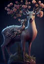 Illustration of deer, flowers on its buckhorn, wallpaper for your home and office