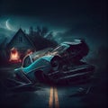 Illustration, apocalyptic universe, car crash, wallpaper and background for your office and home
