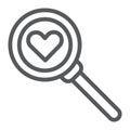 Searching for love line icon, amour and lens, magnifying glass sign, vector graphics, a linear pattern on a white