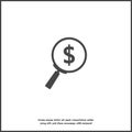 Searching magnifier glass dollar. Money vector icon on white isolated background.