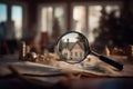 Searching with magnifying glass. Magnifying house concept. Generative AI Royalty Free Stock Photo