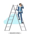 Searching Man and Ladder Vector Illustration Royalty Free Stock Photo