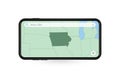 Searching map of Iowa in Smartphone map application. Map of Iowa in Cell Phone Royalty Free Stock Photo