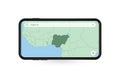 Searching map of Nigeria in Smartphone map application. Map of Nigeria in Cell Phone Royalty Free Stock Photo