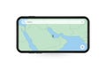 Searching map of Qatar in Smartphone map application. Map of Qatar in Cell Phone Royalty Free Stock Photo