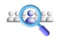 Searching for person 3d vector mesh icon recruitment agency. Employee, candidate. Magnifying glass and people logo Royalty Free Stock Photo