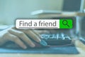 Searching tab on top of concept image with word find a friend v