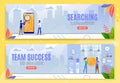 Searching and Team Success Cartoon Banner Set