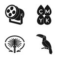 Searchlight, a drop of paint and other web icon in black style. a symbol of the Emirates, toucan icons in set collection