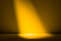 Searchlight Illuminating Yellow Wall And Floor. Copy Space. Empty Space. Exhibition, Exposition, Showroom. 3d Rendering.