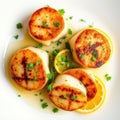 Seared scallops with garnish Generative Royalty Free Stock Photo