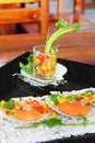 Seared scallops with tropical salsa Royalty Free Stock Photo