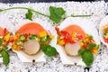 Seared scallops with tropical salsa Royalty Free Stock Photo