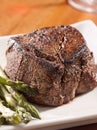 Seared tenderloin steak with asparagus. Royalty Free Stock Photo