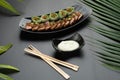 Seared tuna sesame and fresh spring rolls with ginger sesame soy sauce Royalty Free Stock Photo