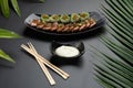 Seared tuna sesame and fresh spring rolls with ginger sesame soy sauce Royalty Free Stock Photo