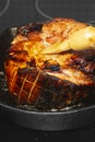 Searing and glazing a gammon ham joint of meat.