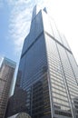 Sears Tower (Willis Tower) in downtown Chicago. Blue sky and sun is shinning. Royalty Free Stock Photo