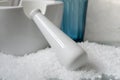 Seasalt with White Ceramic Pestle and Mortar and Turqouise Glass Royalty Free Stock Photo