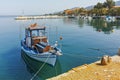 Seascaape with old boat in Skala Sotiros, Thassos island, Greece